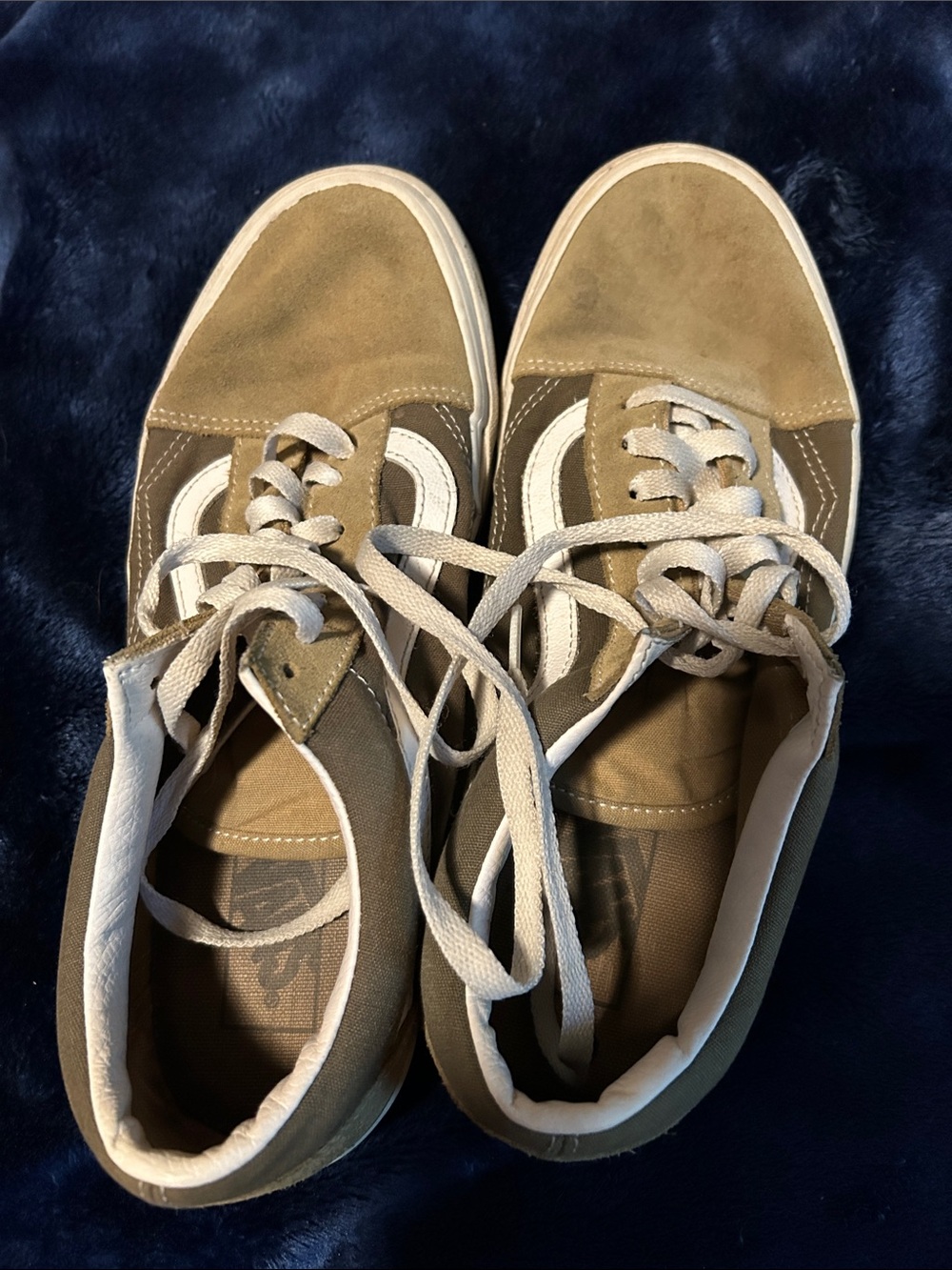 Vans Olive Green and White Old Skool Sneakers